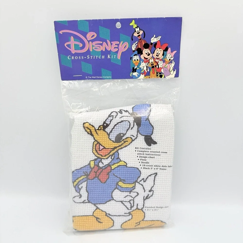 Disney Donald Duck Counted Cross Stitch Kit NOS Sealed Vintage Aida Fabric Frame